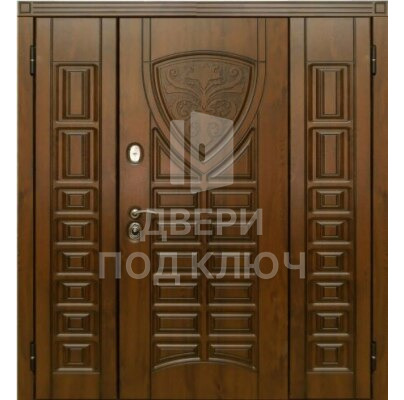 Стальная входная утепленная трехстворчатая дверь с отделкой филенчатым МДФ ДПК-12666